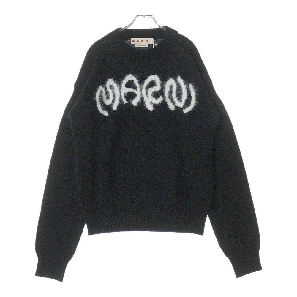 MARNI(マルニ) 23AW ROUNDNECK SWEATER フロントロゴモヘヤ クルーネックニット セーター ブラック/ホワイト GCMG0353Q0UFH942