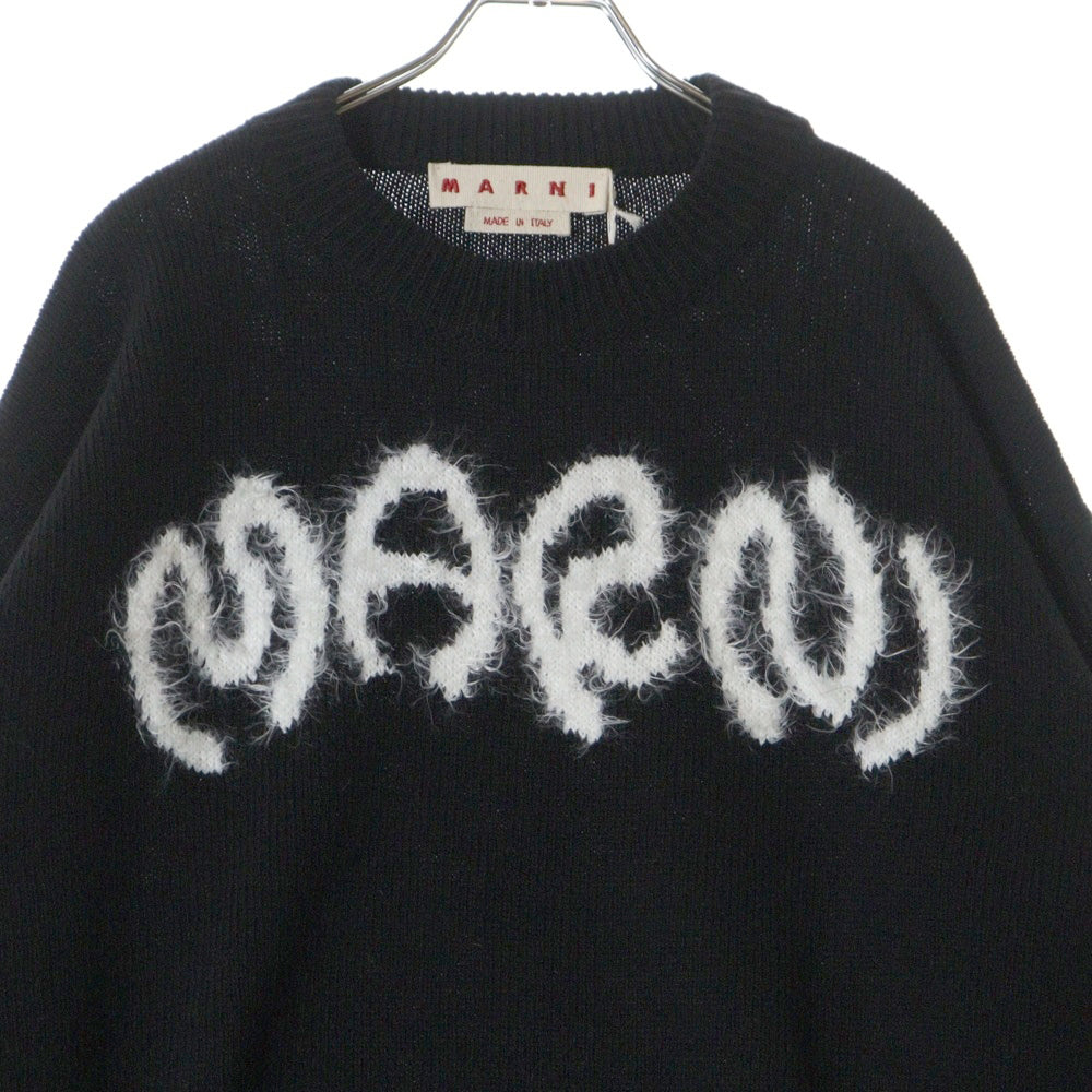 MARNI(マルニ) 23AW ROUNDNECK SWEATER フロントロゴモヘヤ クルーネックニット セーター ブラック/ホワイト GCMG0353Q0UFH942