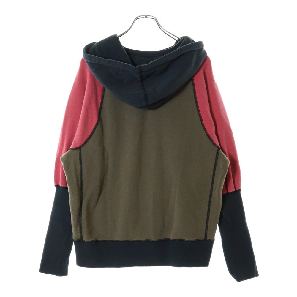 SyuMan(シューマン) 23AW FREEDOM SLEEVE SWEAT-HOODIE フリーダムスリーブ 袖切替 ラグラン プルオーバーパーカー フーディ ブラウン/レッド AD23aw-03