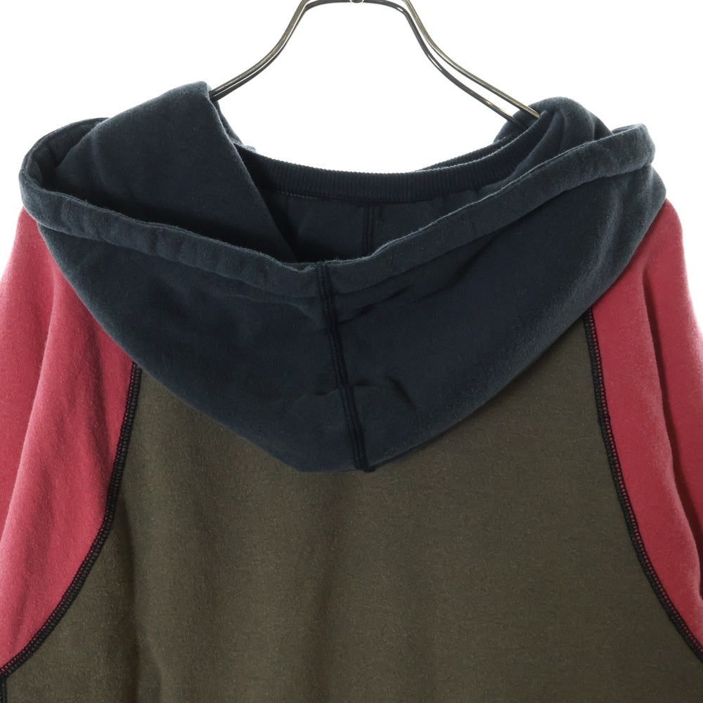 SyuMan(シューマン) 23AW FREEDOM SLEEVE SWEAT-HOODIE フリーダムスリーブ 袖切替 ラグラン プルオーバーパーカー フーディ ブラウン/レッド AD23aw-03