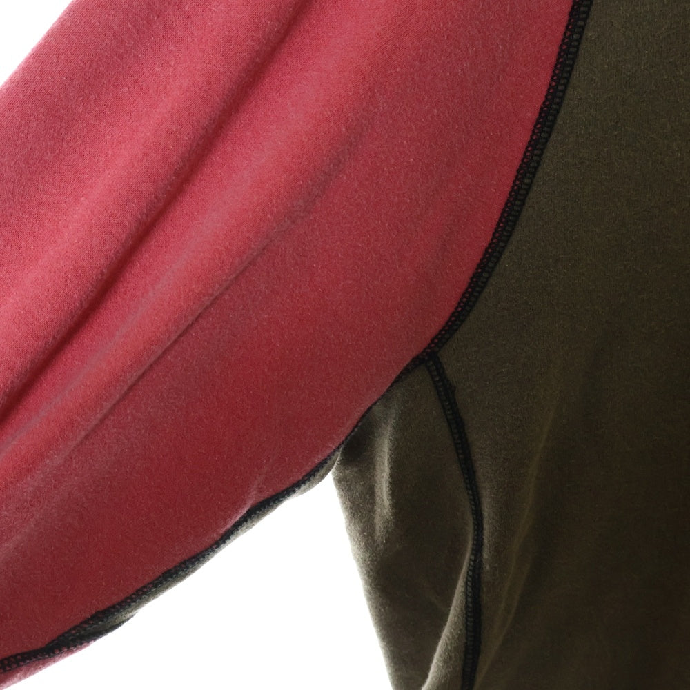 SyuMan(シューマン) 23AW FREEDOM SLEEVE SWEAT-HOODIE フリーダムスリーブ 袖切替 ラグラン プルオーバーパーカー フーディ ブラウン/レッド AD23aw-03