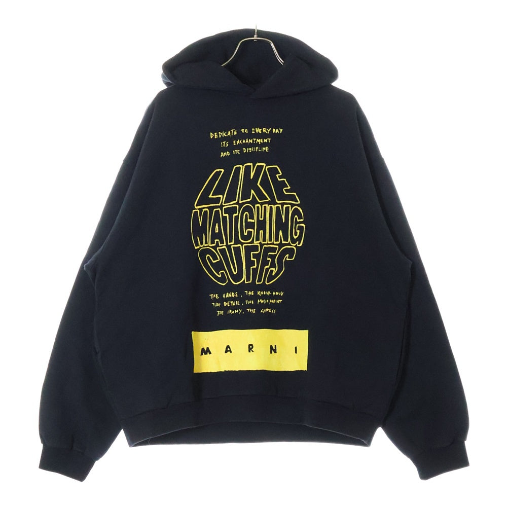 MARNI(マルニ) 23AW SLOGAN PRINT SWEATSHIRT フロントロゴ スローガンプリント プルオーバーパーカー フーディ ブラック/イエロー FUMU0067PE