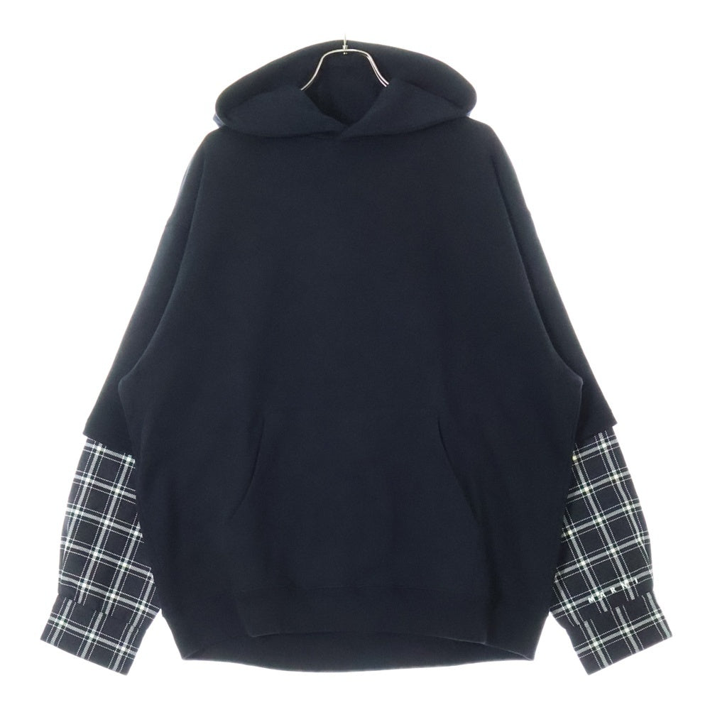 MARNI(マルニ) 23AW CHECK SWEATSHIRT 袖チェック切替 プルオーバーパーカー フーディ ブラック FUMU0110Q5