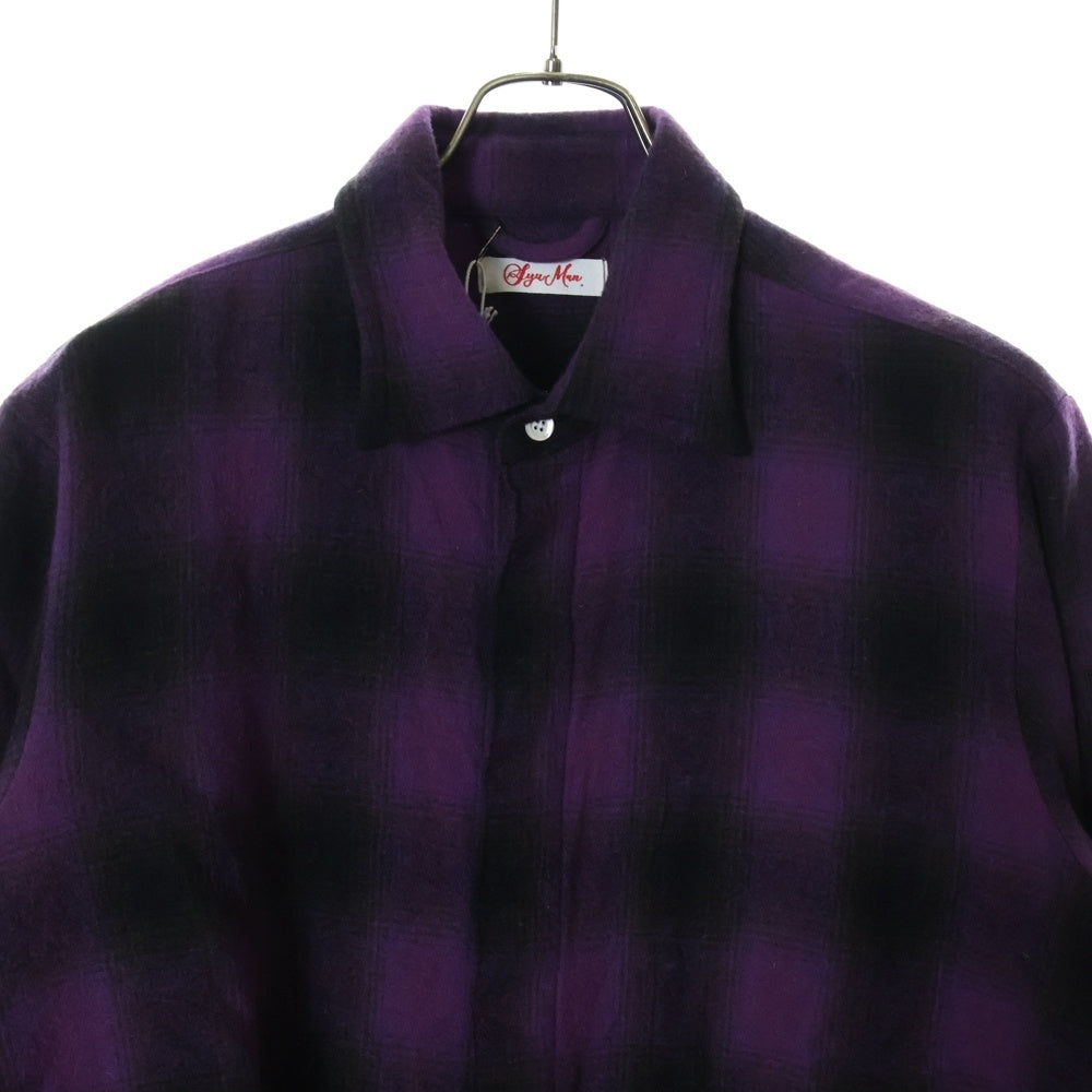 SyuMan(シューマン) 23AW BROKEN LONG SLEEVES WITH RHINESTONE TYPE2 ダメージ加工 ラインストーン フランネル チェック シャツ パープル/ブラック YO23aw-03