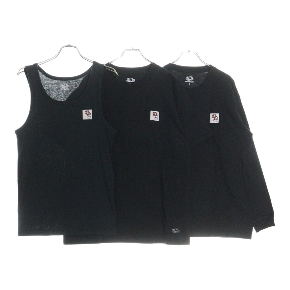 SyuMan(シューマン) 23AW FLOWER TAG 3PACK 3パックセット フロントロゴパッチ 半袖Tシャツ 長袖Tシャツ タンクトップ カットソー ブラック S&F-23aw-001