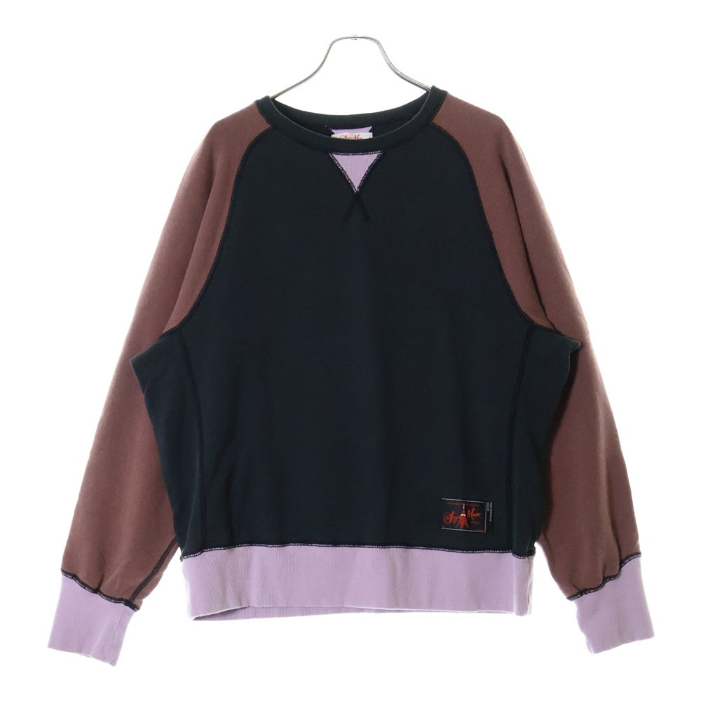 SyuMan(シューマン) 23AW FREEDOM SLEEVE SWEAT-HOODIE フリーダムスリーブ 袖切替 ラグラン プルオーバーパーカー フーディ ブラック/ブラウン AD23aw-02