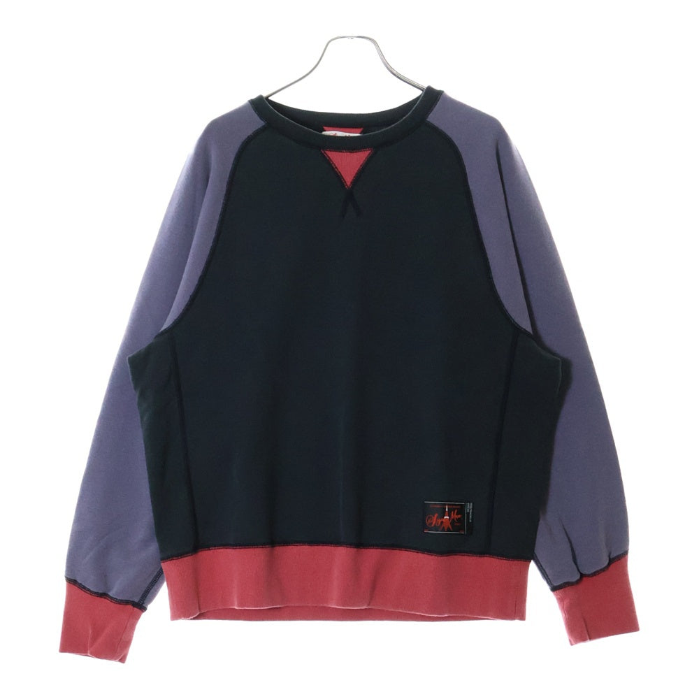 SyuMan(シューマン) 23AW FREEDOM SLEEVE SWEAT-HOODIE フリーダムスリーブ 袖切替 ラグラン プルオーバーパーカー フーディ ブラック/パープル AD23aw-02