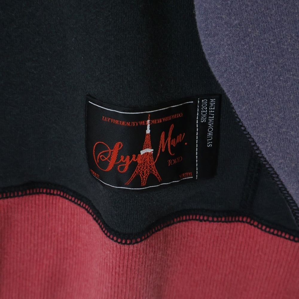 SyuMan(シューマン) 23AW FREEDOM SLEEVE SWEAT-HOODIE フリーダムスリーブ 袖切替 ラグラン プルオーバーパーカー フーディ ブラック/パープル AD23aw-02
