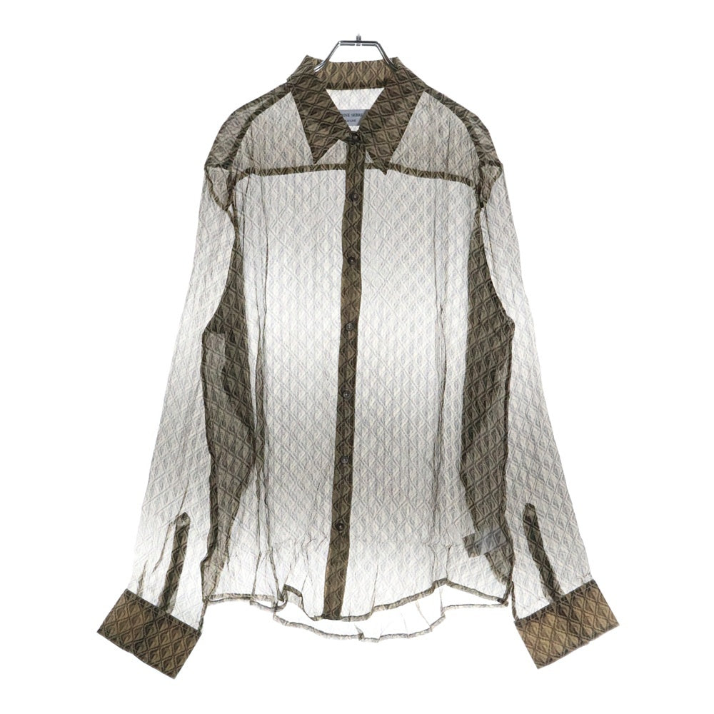 MARINE SERRE(マリーン セル) 23AW MOON DIAMANT SILK CREPON BUTTON UP SHIRT 総柄 ムーンディアマン シルククレポン ボタンアップ 長袖シャツ ベージュ MSI010