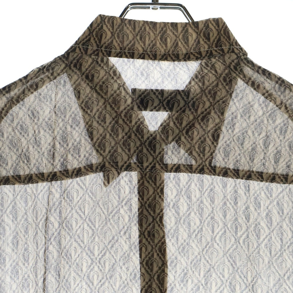 MARINE SERRE(マリーン セル) 23AW MOON DIAMANT SILK CREPON BUTTON UP SHIRT 総柄 ムーンディアマン シルククレポン ボタンアップ 長袖シャツ ベージュ MSI010
