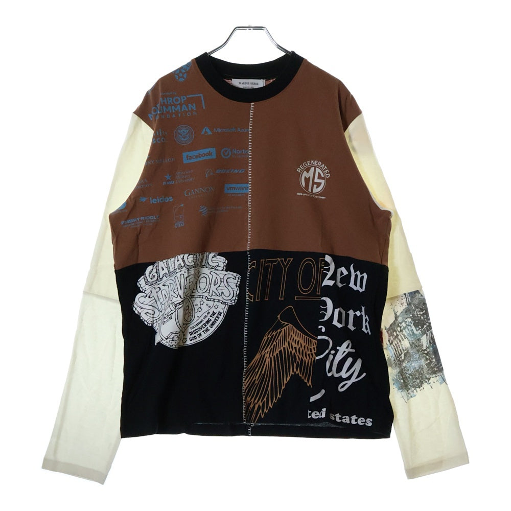 MARINE SERRE(マリーン セル) 23AW REGENERATED GRAPHIC T-SHIRT PATCHWORK T-SHIRT ジェネレイテッド パッチワーク クルーネック 長袖Tシャツ カットソー マルチ MTO069