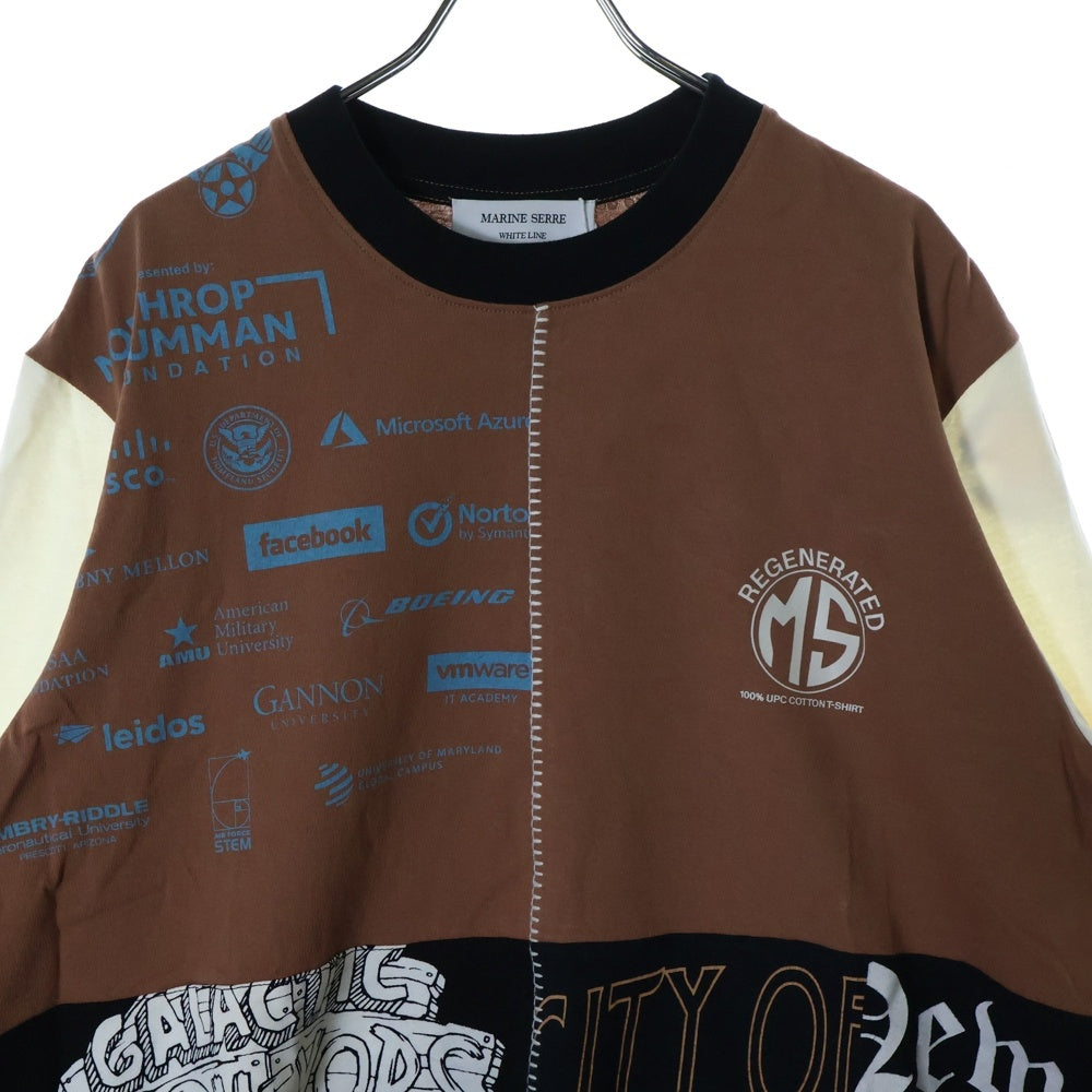 MARINE SERRE(マリーン セル) 23AW REGENERATED GRAPHIC T-SHIRT PATCHWORK T-SHIRT ジェネレイテッド パッチワーク クルーネック 長袖Tシャツ カットソー マルチ MTO069