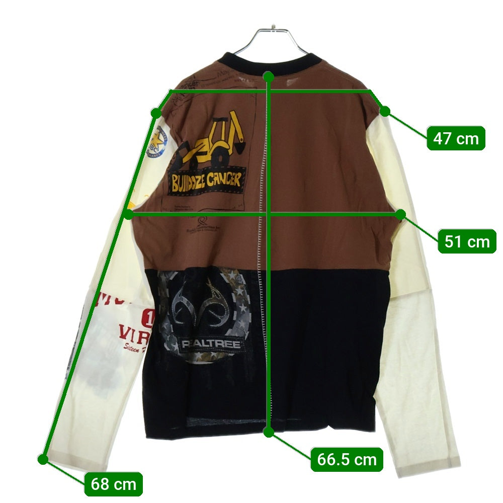 MARINE SERRE(マリーン セル) 23AW REGENERATED GRAPHIC T-SHIRT PATCHWORK T-SHIRT ジェネレイテッド パッチワーク クルーネック 長袖Tシャツ カットソー マルチ MTO069