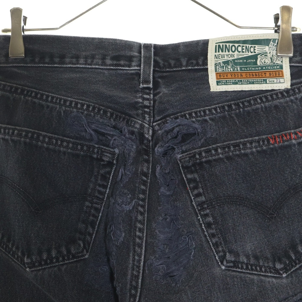 Innocence NYC(イノセンス) 23AW DESTROY DENIM PANTS ダメージ加工 デトロイト デニムパンツ ブラック INDSND01