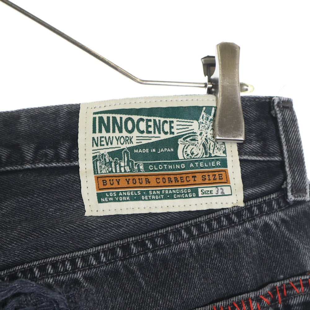 Innocence NYC(イノセンス) 23AW DESTROY DENIM PANTS ダメージ加工 デトロイト デニムパンツ ブラック INDSND01