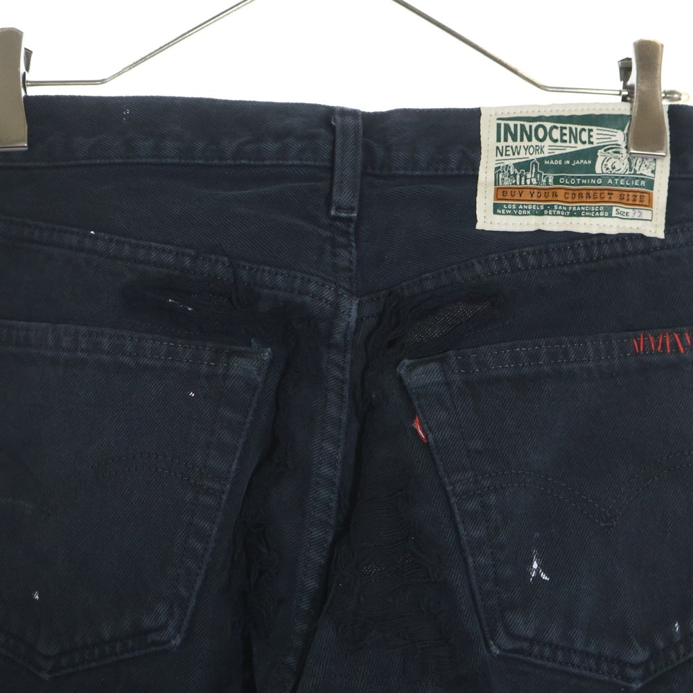 INNOCENCE NYC(イノセンスニューヨーク) 23AW DESTROY DENIM PANTS ダメージ加工 デトロイト デニムパンツ ブラック INDSND01