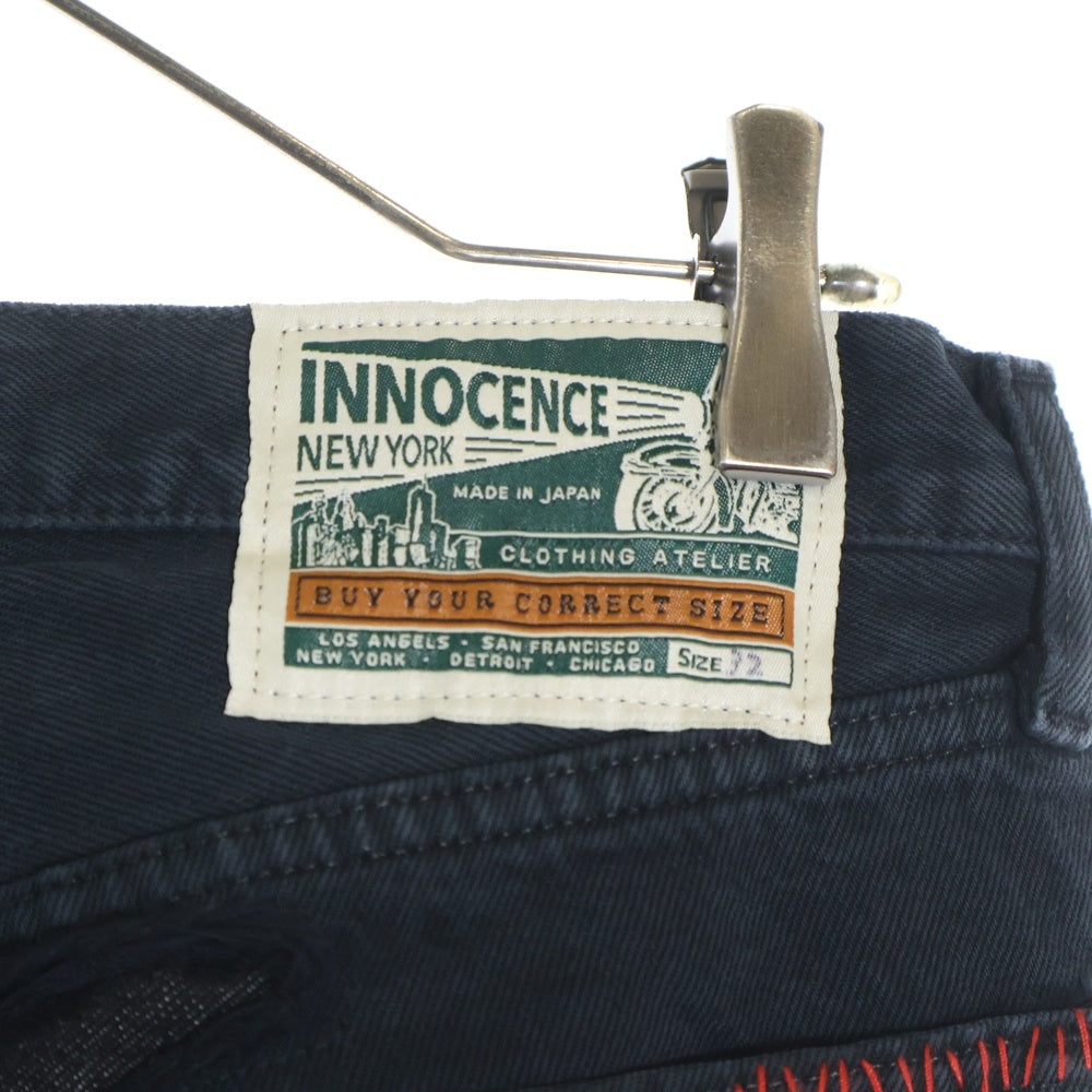 INNOCENCE NYC(イノセンスニューヨーク) 23AW DESTROY DENIM PANTS ダメージ加工 デトロイト デニムパンツ ブラック INDSND01