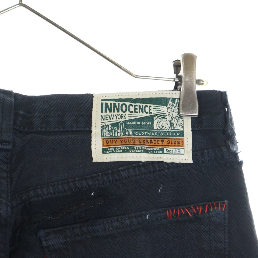 Innocence NYC(イノセンス) 23AW DESTROY DENIM PANTS ダメージ加工 デトロイト デニムパンツ ブラック INDSND01