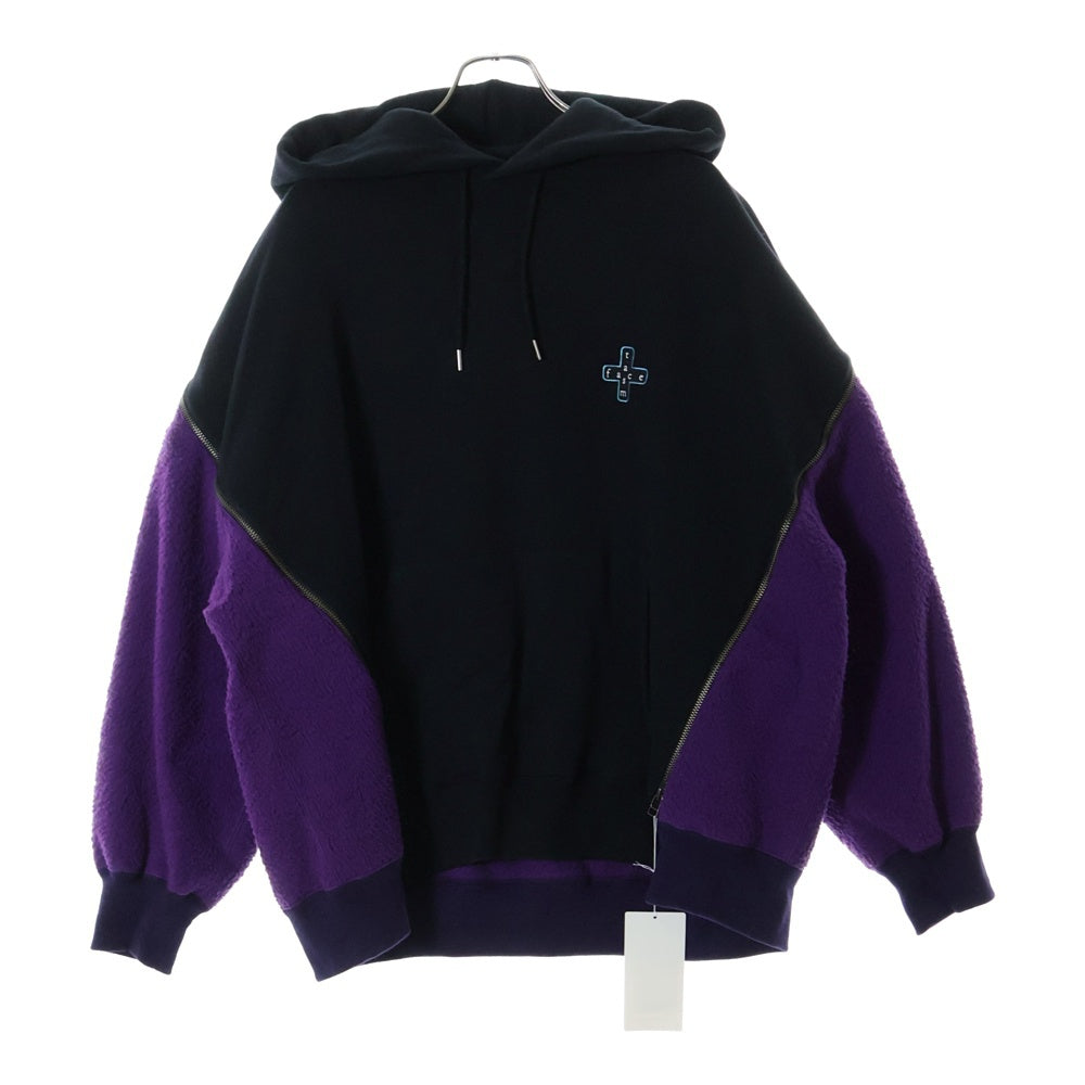 FACETASM(ファセッタズム) 23SS FLEECE ZIPPER HOODIE ボア切り替え フロントロゴパッチ ジッパー プルオーバースウェットパーカー フーディー ブラック/パープル MKS-SW-U02