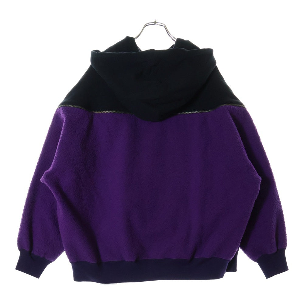 FACETASM(ファセッタズム) 23SS FLEECE ZIPPER HOODIE ボア切り替え フロントロゴパッチ ジッパー プルオーバースウェットパーカー フーディー ブラック/パープル MKS-SW-U02