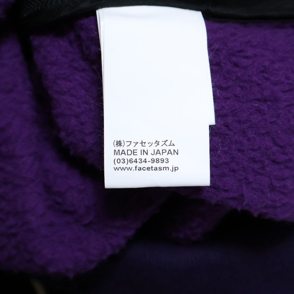 FACETASM(ファセッタズム) 23SS FLEECE ZIPPER HOODIE ボア切り替え フロントロゴパッチ ジッパー プルオーバースウェットパーカー フーディー ブラック/パープル MKS-SW-U02