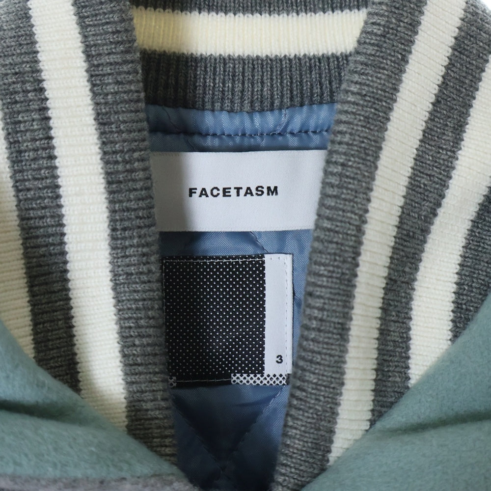 FACETASM(ファセッタズム) 23SS HOODED STADIUM JACKET サイドパッチ ジップフーデッド スタジアムジャケット グレー/ブルー MKS-JK-M06