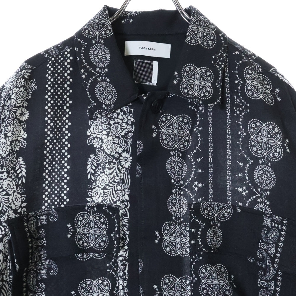 FACETASM(ファセッタズム) 23SS ORIGINAL BANDANA PRINT SHIRT 総柄 オリジナル バンダナプリント 比翼 長袖シャツ ブラック MKS-SH-M10
