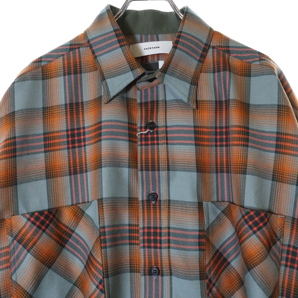 FACETASM(ファセッタズム) 23SS ORIGINAL CHECK SHIRT ダブルポケット サイドスリット オリジナル チェックシャツ ブルー/オレンジ MKS-SH-U01