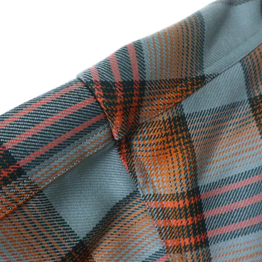 FACETASM(ファセッタズム) 23SS ORIGINAL CHECK SHIRT ダブルポケット サイドスリット オリジナル チェックシャツ ブルー/オレンジ MKS-SH-U01