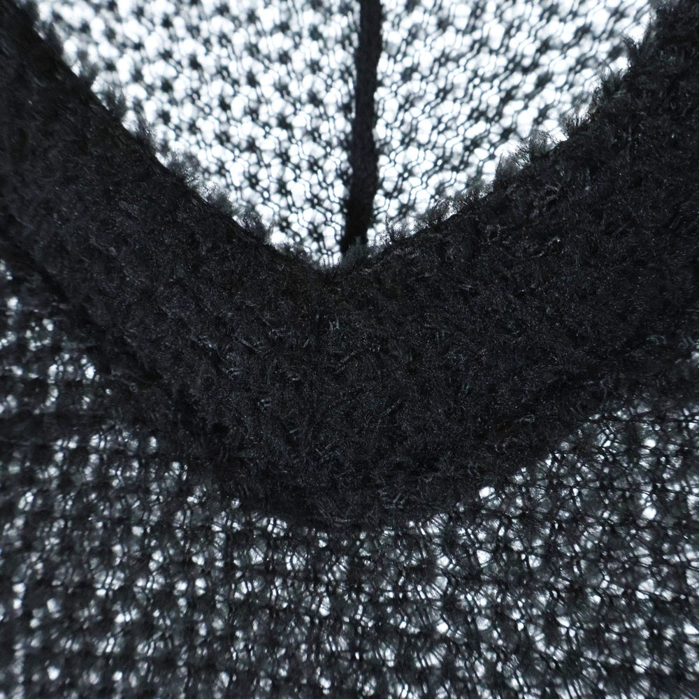 and wander(アンドワンダー) 23AW ×ALPHA DIRECT KNIT PULLOVER アルファダイレクト フロントポケット Vネック ニットセーター ブラック 574-3244024