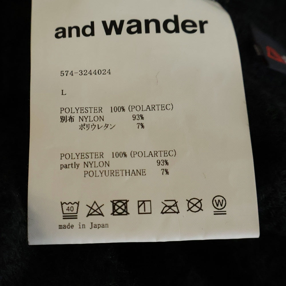 and wander(アンドワンダー) 23AW ×ALPHA DIRECT KNIT PULLOVER アルファダイレクト フロントポケット Vネック ニットセーター ブラック 574-3244024