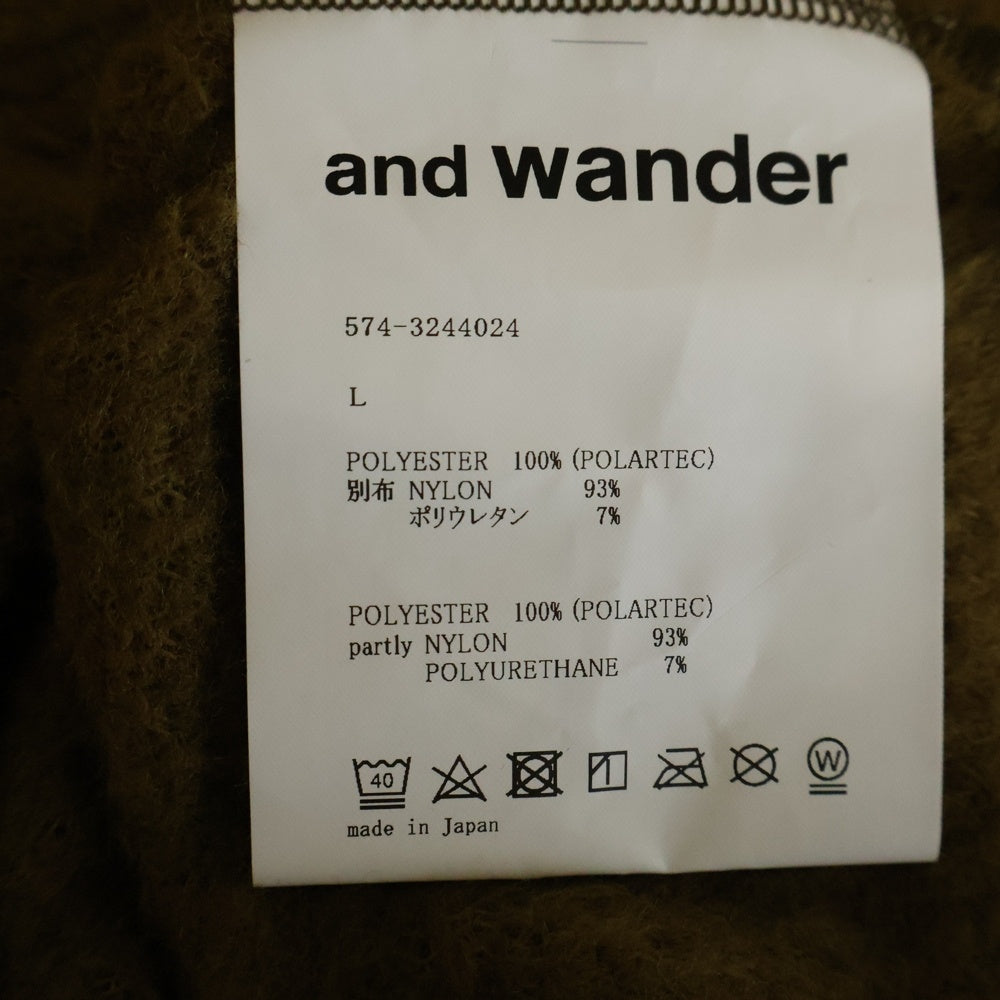and wander(アンドワンダー) 23AW ×ALPHA DIRECT KNIT PULLOVER アルファダイレクト フロントポケット Vネック ニットセーター カーキ 574-3244024