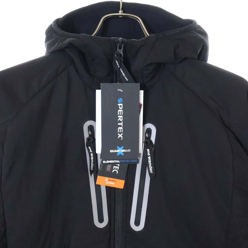 and wander(アンドワンダー) 23AW ×ALPHA DIRECT AIR HOODIE アルファダイレクト リフレクト エア バラクラバフーディ ジップアップ ナイロンジャケット ブラック 574-3231014