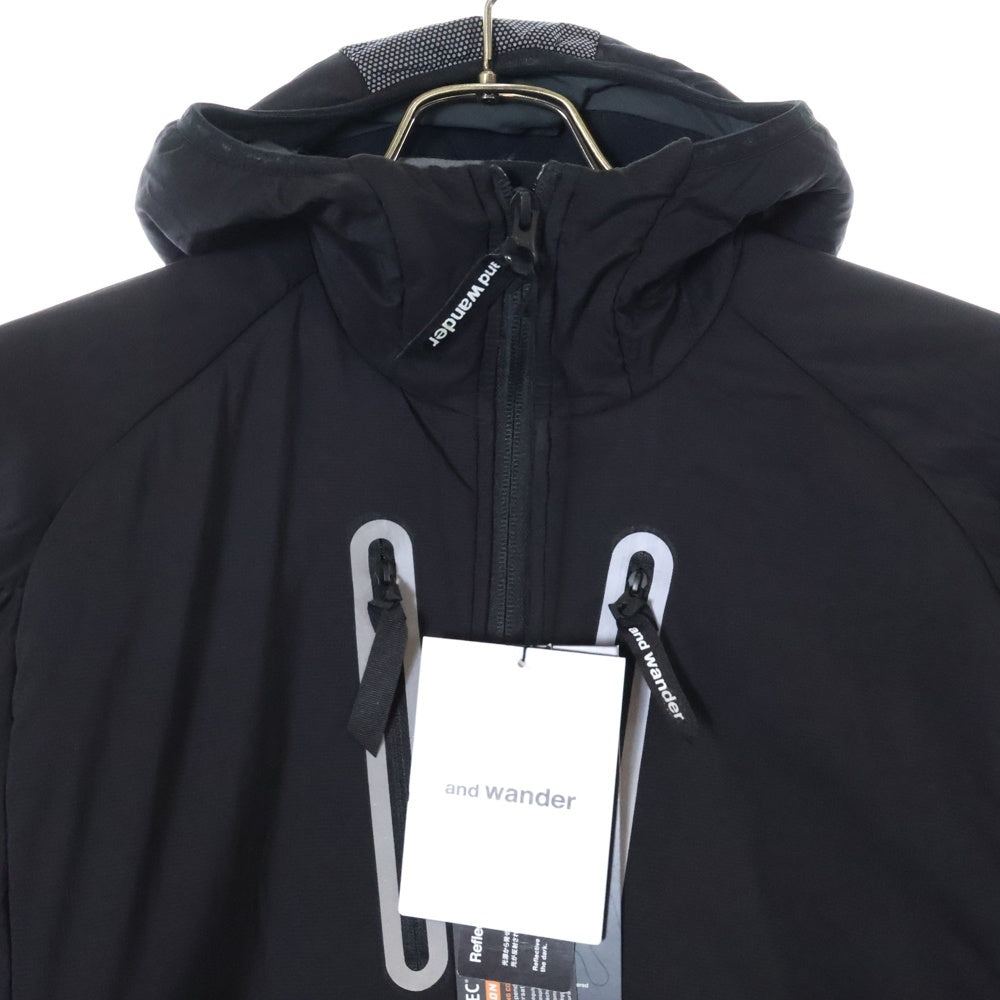 and wander(アンドワンダー) 23AW ×ALPHA DIRECT AIR HOODIE アルファダイレクト リフレクト エア バラクラバフーディ ジップアップ ナイロンジャケット ブラック 574-3231014