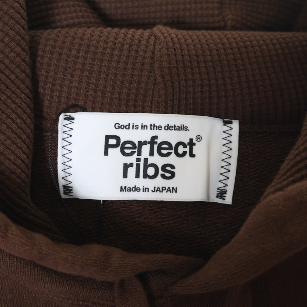 Perfect Ribs(パーフェクトリブス) 23AW BASIC HOODIE リブニット切替 サーマルライニングフード ベーシック プルオーバーパーカー フーディ ブラウン
