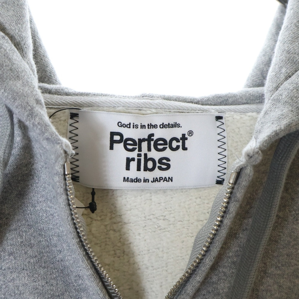 Perfect Ribs(パーフェクトリブス) 23AW BASIC ZIP HOODIE フェルトパッチ ベーシック ジップアップパーカー フーディ 裏起毛 グレー