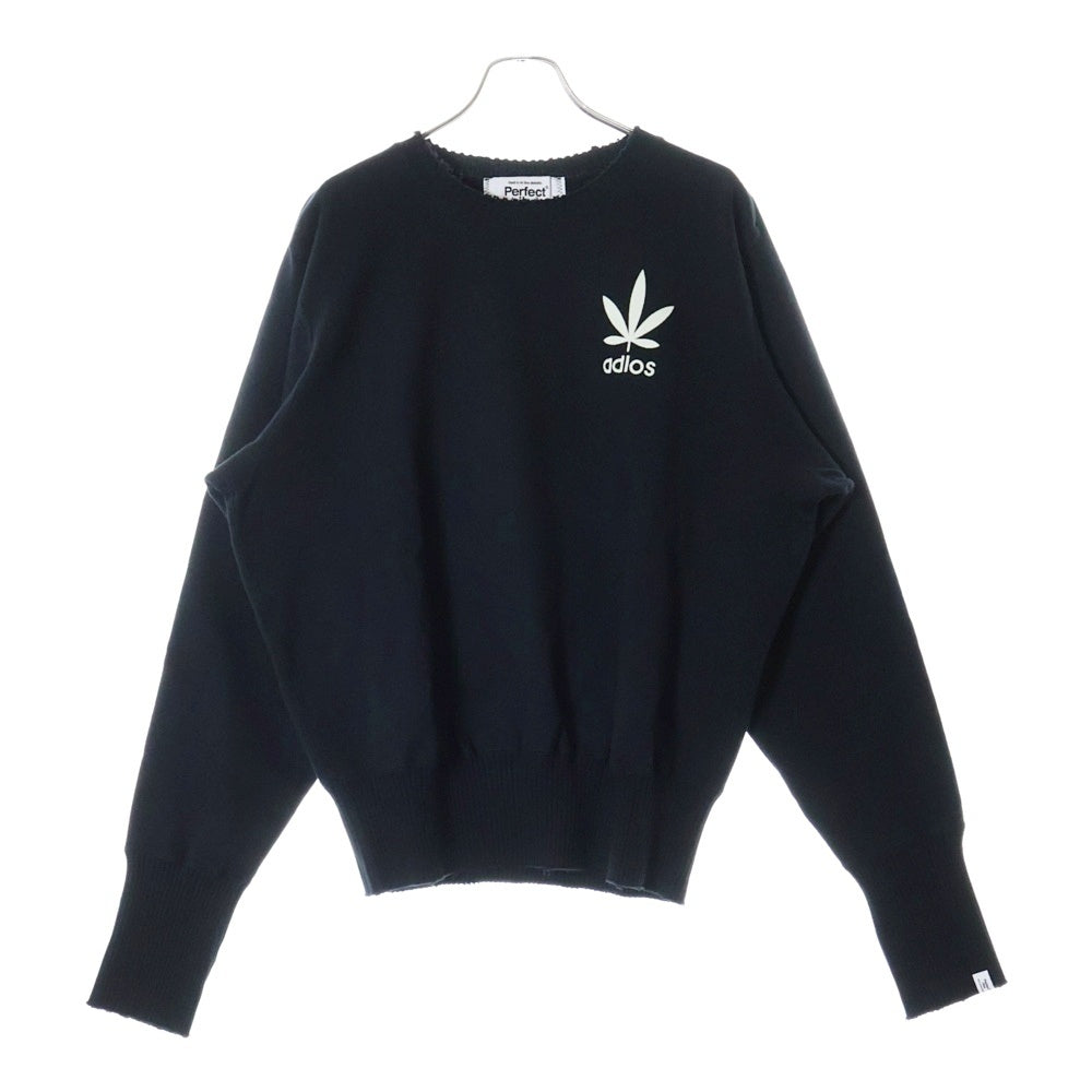 Perfect Ribs(パーフェクトリブス) 23AW STRANGE SLEEVE CREW NECK SWEAT SHIRT フェルトパッチ リブニット切替 クルーネック スウェットトレーナー ブラック