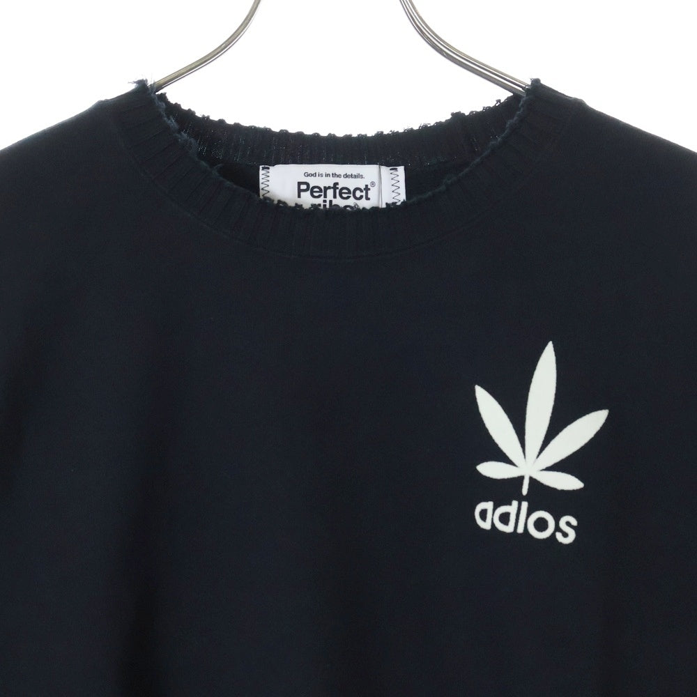 Perfect Ribs(パーフェクトリブス) 23AW STRANGE SLEEVE CREW NECK SWEAT SHIRT フェルトパッチ リブニット切替 クルーネック スウェットトレーナー ブラック