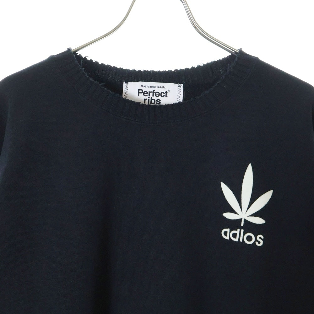 Perfect Ribs(パーフェクトリブス) 23AW STRANGE SLEEVE CREW NECK SWEAT SHIRT フェルトパッチ リブニット切替 クルーネック スウェットトレーナー ブラック