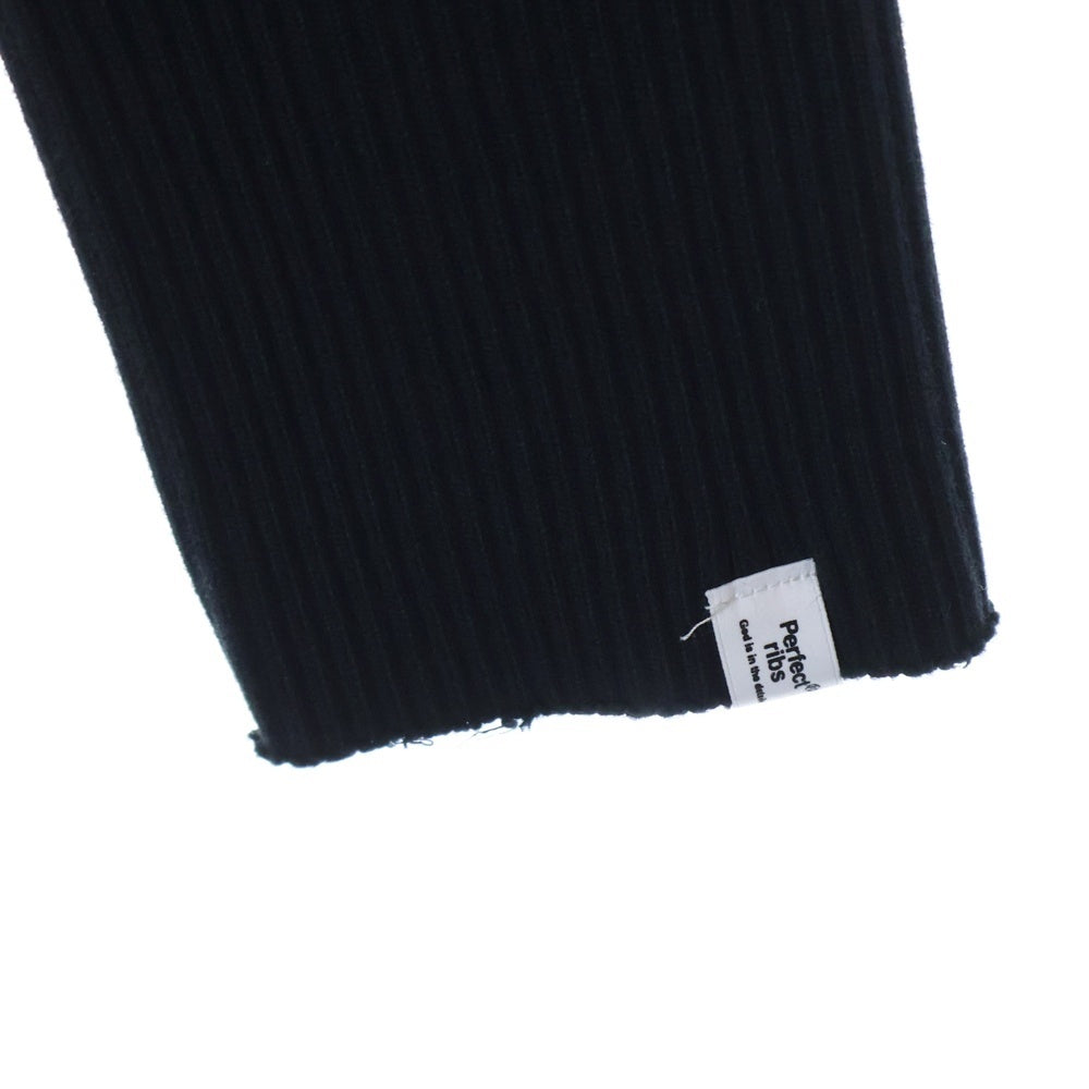 Perfect Ribs(パーフェクトリブス) 23AW STRANGE SLEEVE CREW NECK SWEAT SHIRT フェルトパッチ リブニット切替 クルーネック スウェットトレーナー ブラック