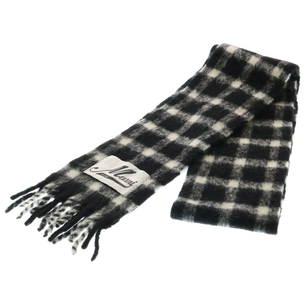 MARNI(マルニ) 23AW ロゴパッチ タータンチェック アルパカウール スカーフ マフラー ブラック/ホワイト CLZC0090Q0 UAW004 MTM2