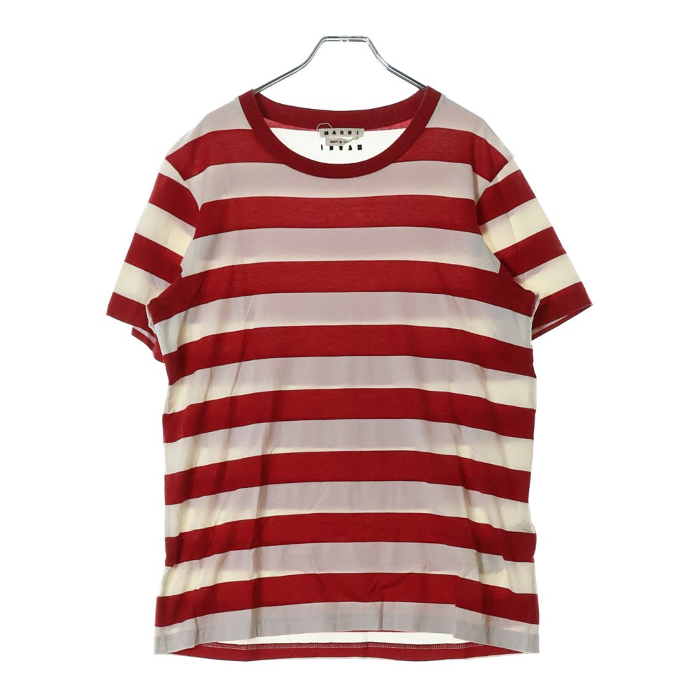 MARNI(マルニ) 20AW バックロゴエンブロイダリー ボーダー クルーネック半袖Tシャツ カットソー ホワイト/レッド HUMU0151S0