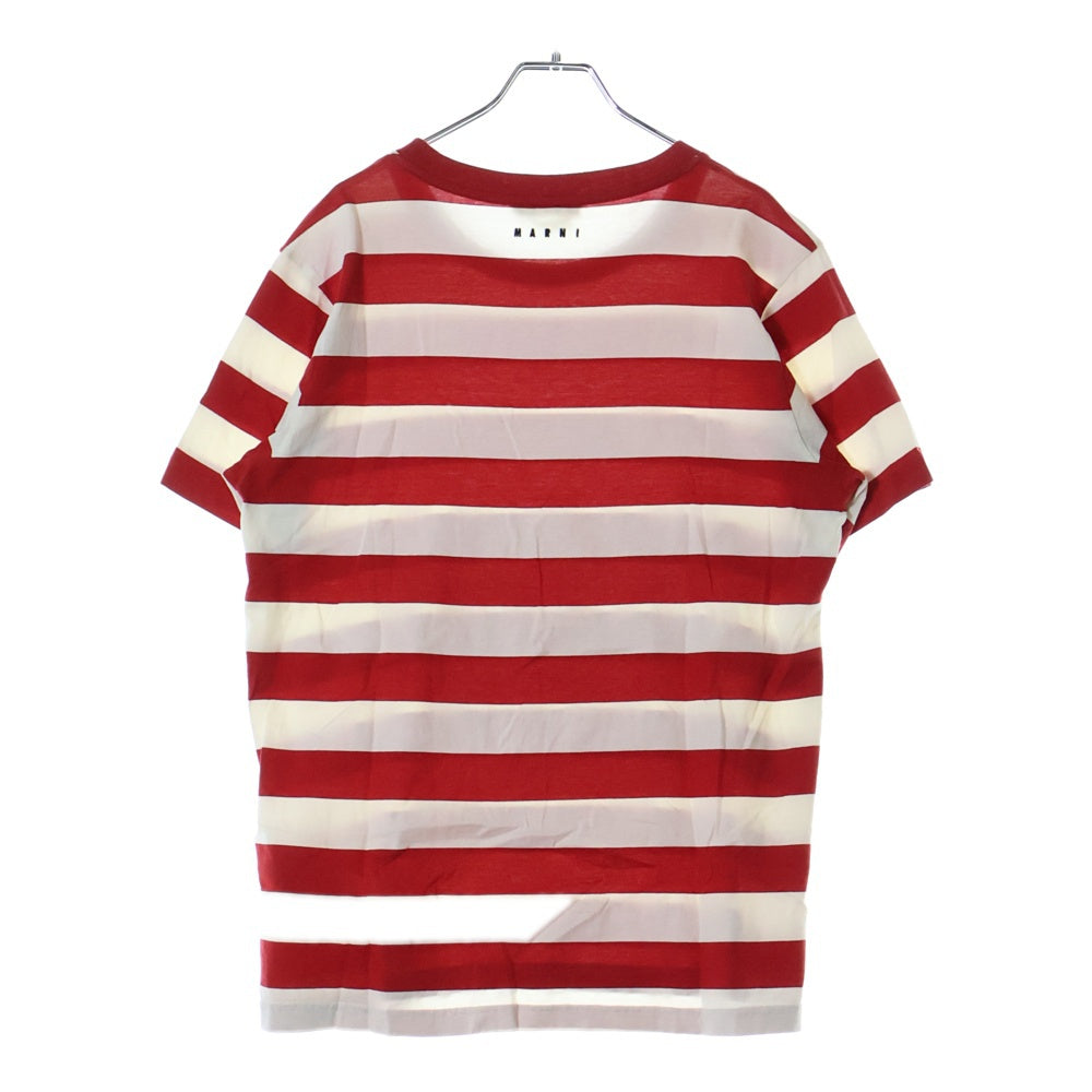 MARNI(マルニ) 20AW バックロゴエンブロイダリー ボーダー クルーネック半袖Tシャツ カットソー ホワイト/レッド HUMU0151S0