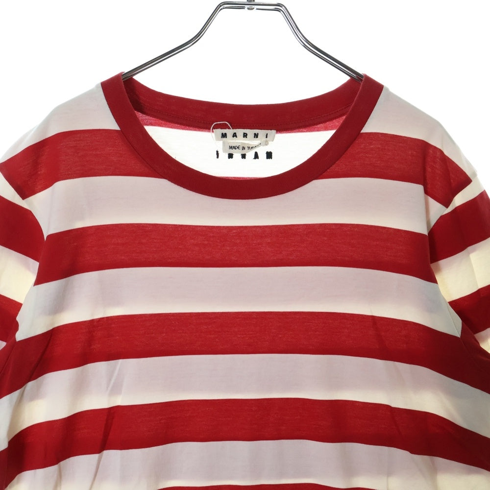 MARNI(マルニ) 20AW バックロゴエンブロイダリー ボーダー クルーネック半袖Tシャツ カットソー ホワイト/レッド HUMU0151S0