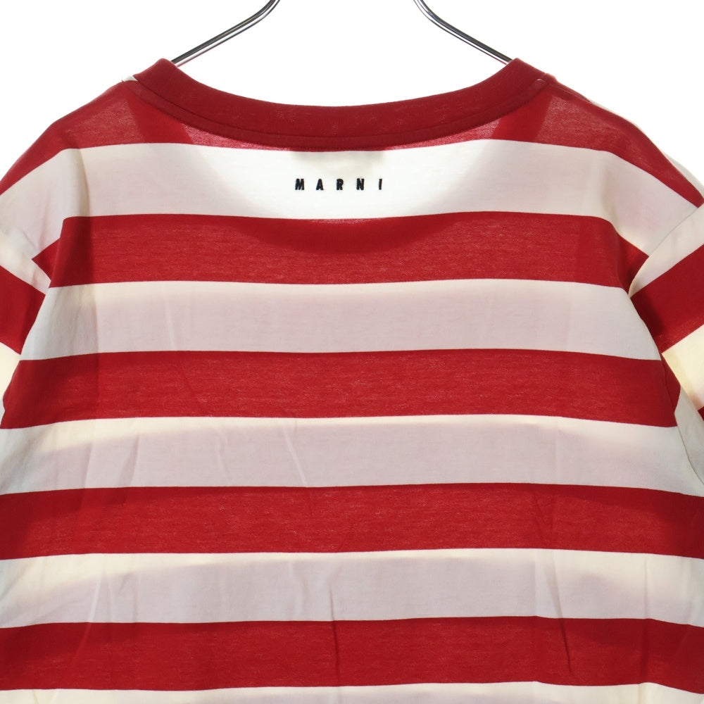 MARNI(マルニ) 20AW バックロゴエンブロイダリー ボーダー クルーネック半袖Tシャツ カットソー ホワイト/レッド HUMU0151S0