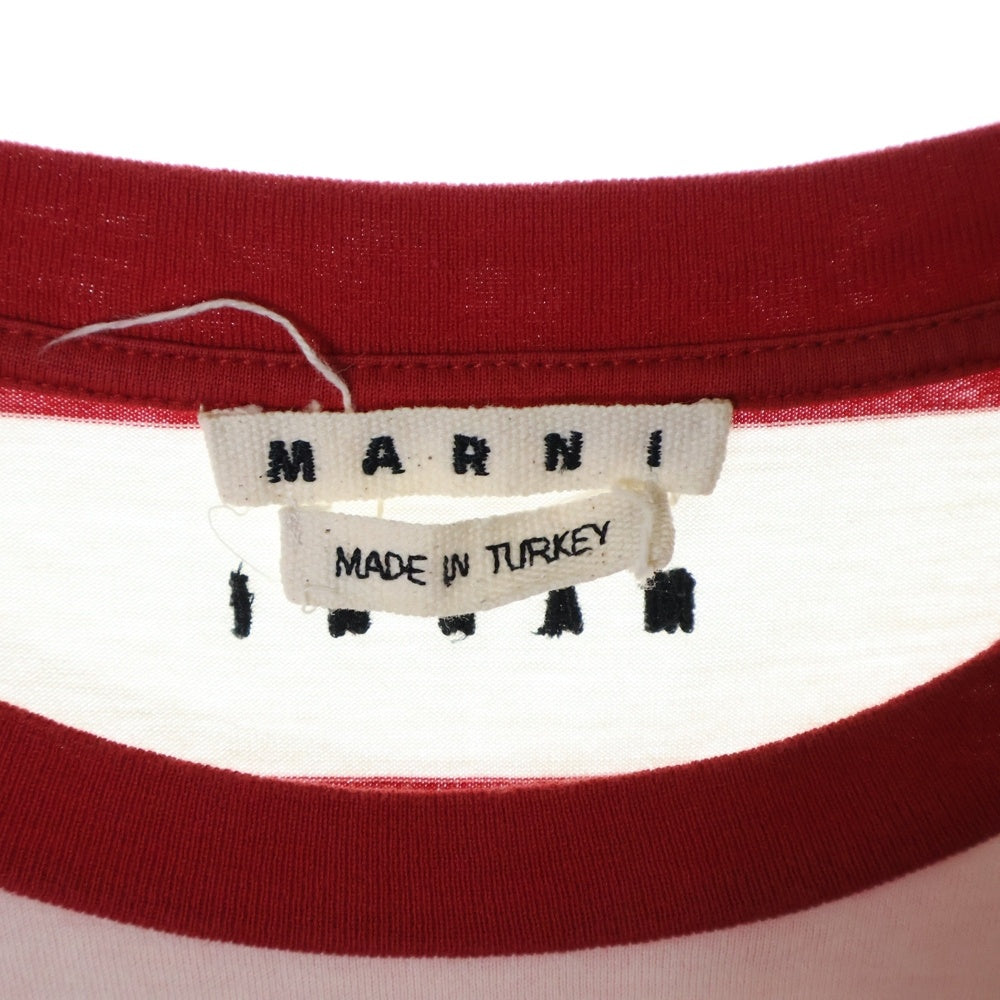 MARNI(マルニ) 20AW バックロゴエンブロイダリー ボーダー クルーネック半袖Tシャツ カットソー ホワイト/レッド HUMU0151S0