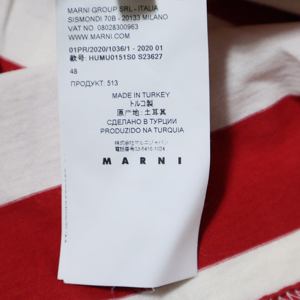 MARNI(マルニ) 20AW バックロゴエンブロイダリー ボーダー クルーネック半袖Tシャツ カットソー ホワイト/レッド HUMU0151S0