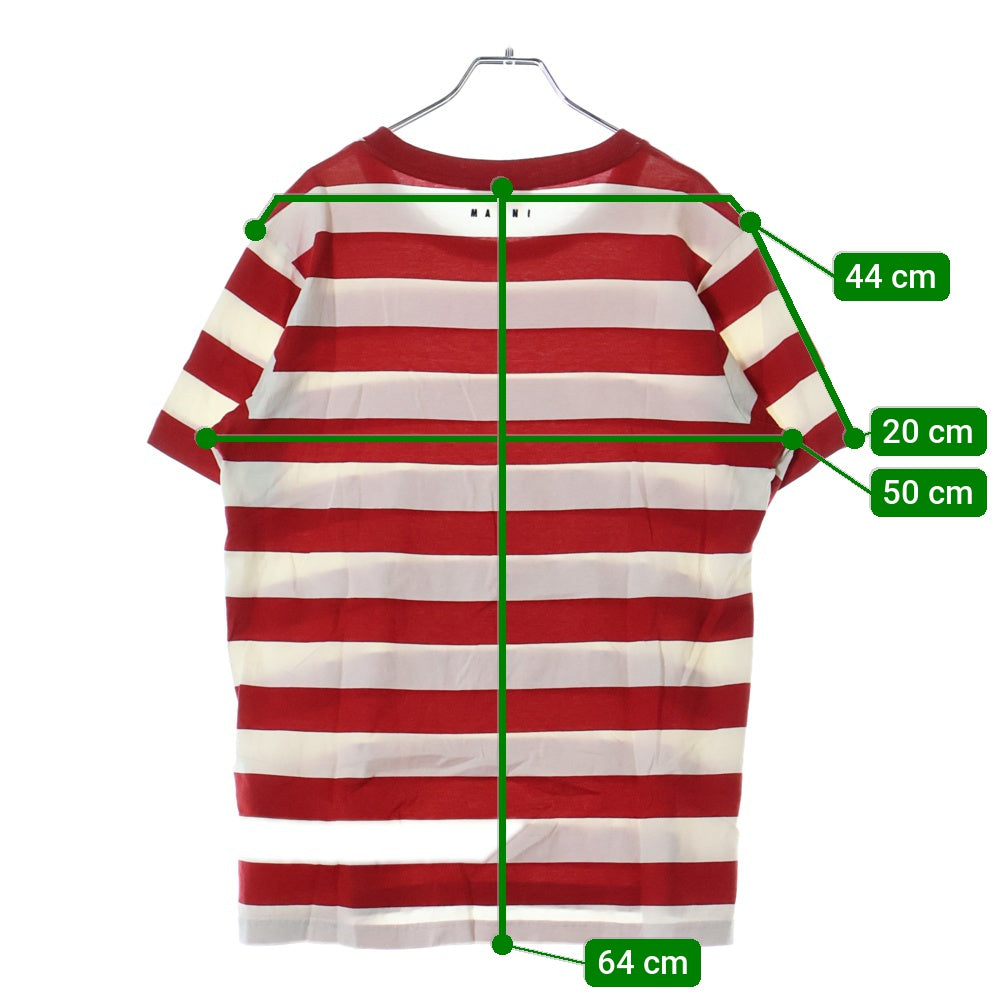 MARNI(マルニ) 20AW バックロゴエンブロイダリー ボーダー クルーネック半袖Tシャツ カットソー ホワイト/レッド HUMU0151S0