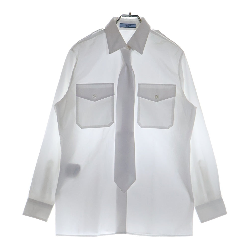 PRADA(プラダ) 24SS ネクタイ付き ロングスリーブ 長袖シャツ ホワイト DNA91Q S000 1XV2 レディース