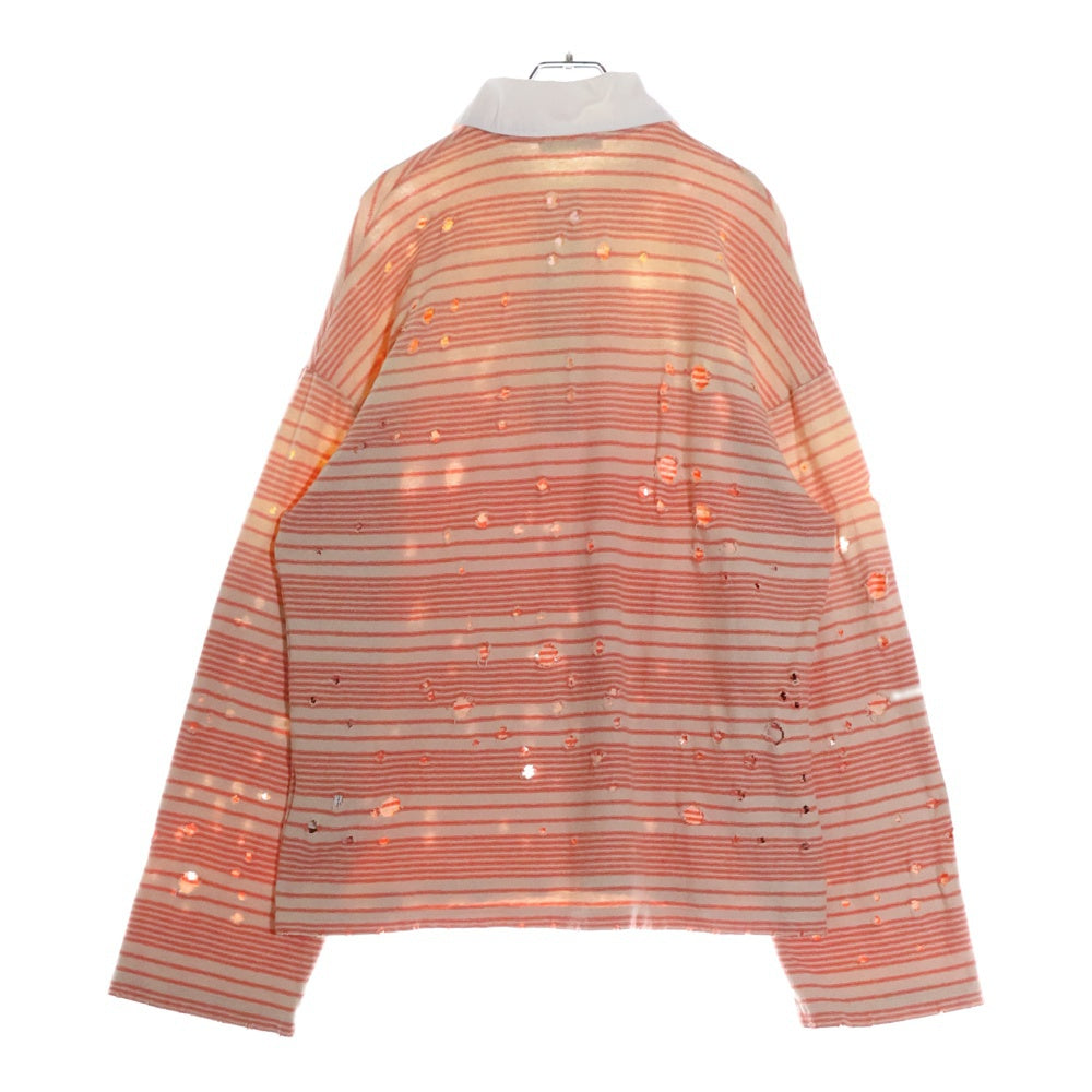 Acne Studios(アクネ ストゥディオズ) クラッシュ加工 マルチボーダー 長袖ポロシャツ オレンジ/ベージュ FN-WN-TSHI000447 レディース